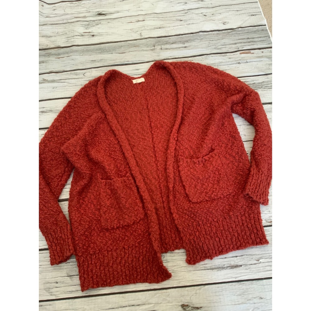 Debut Rust Orange Popcorn Knit Open Front Cardigan Sweater Pockets XS Womens